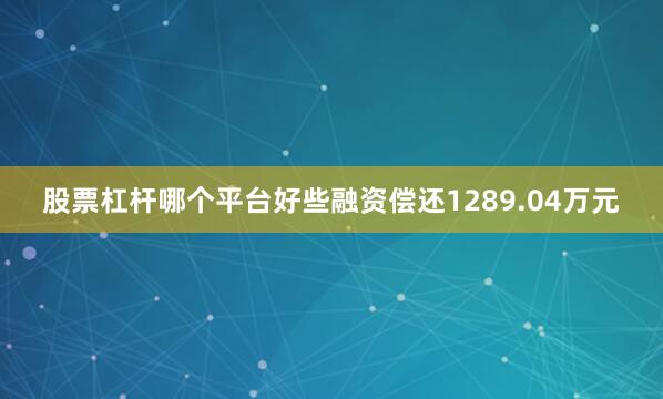 股票杠杆哪个平台好些融资偿还1289.04万元